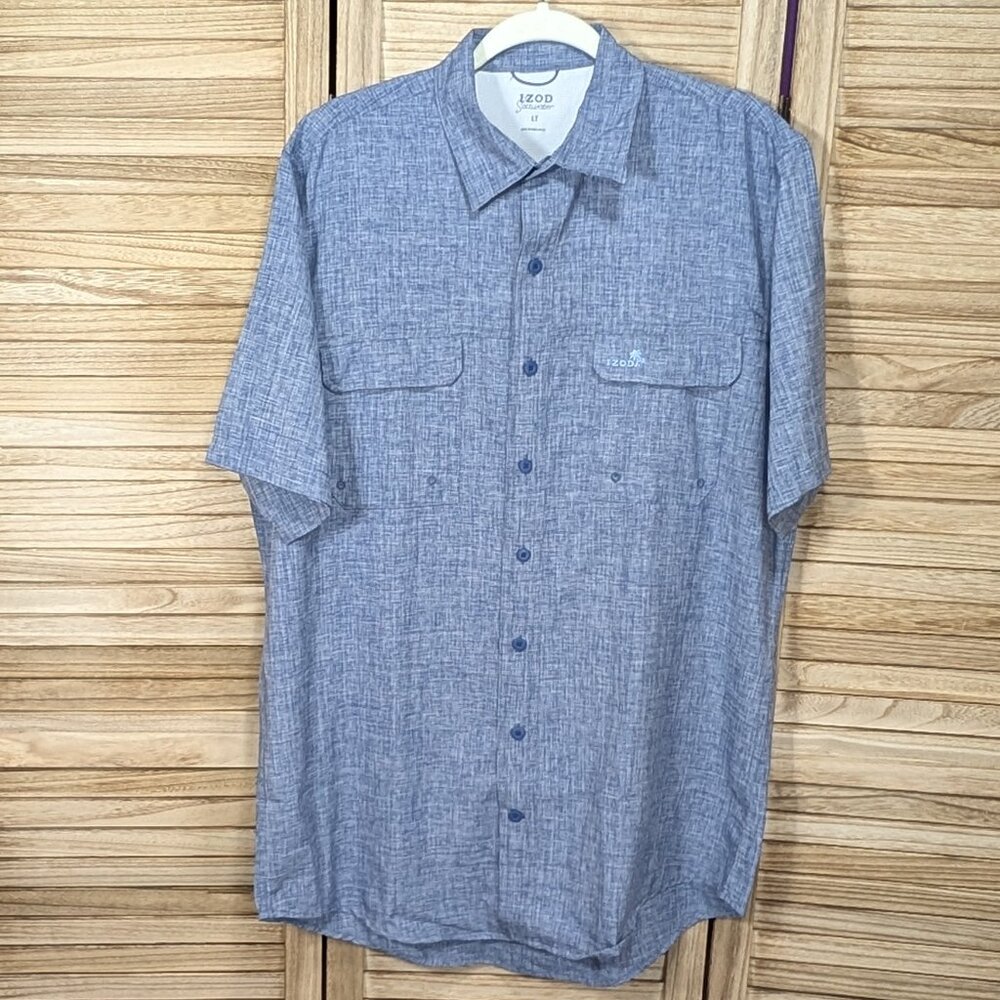 IZOD Saltwater Shirt Blue Short Sleeve Button Down Size LT NWOT